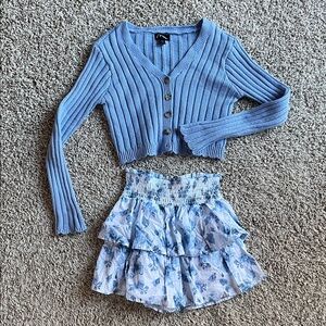 Art Class Blue Ribbed Cardigan and Skirt Set